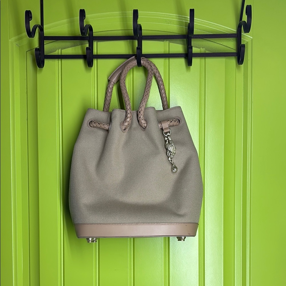 Barry Kieselstein-Cord Taupe Canvas & Leather Bucket Bag